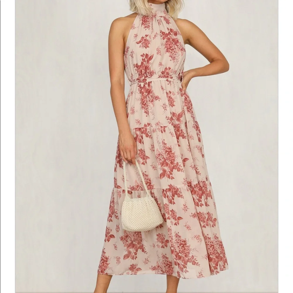 ✨SOLD✨ NWT Petal & Pup High Neck Tiered Floral Midi Dress in Dusty Pink - 4 - Picture 3 of 7